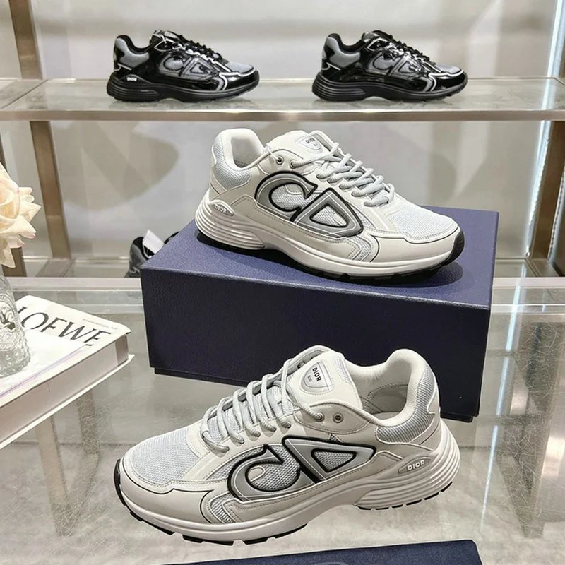 Dior B23 White Silver Logo Sneakers