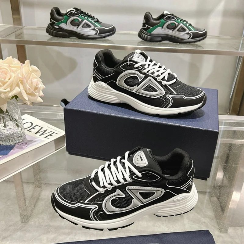 Dior B23 White Silver Logo Sneakers