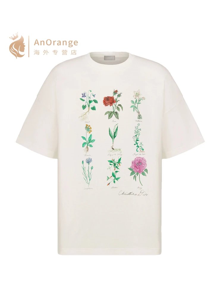 AnOrange Botanical Print Off White Oversized T-Shirt