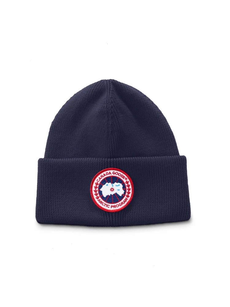 Canada Goose Logo Navy Blue Ribbed Knit Beanie