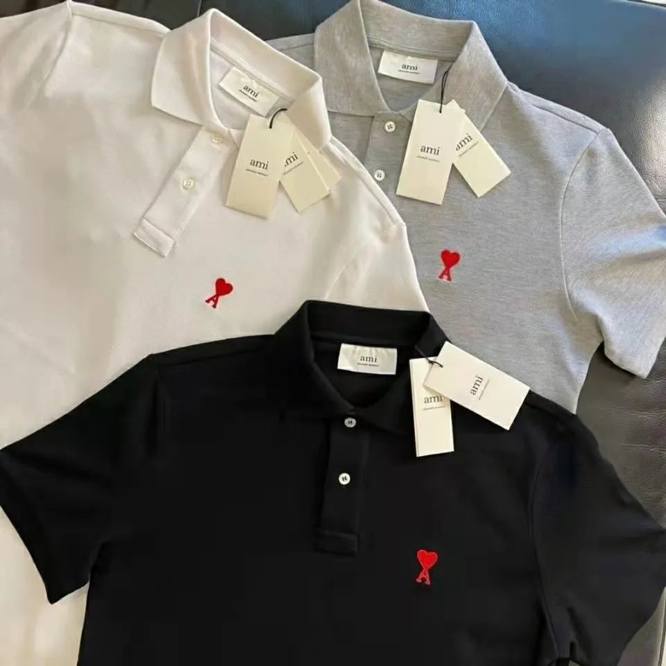AMI Paris Heart Embroidered Polo Shirt