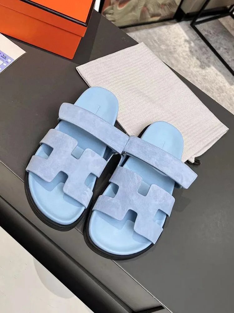Hermès Oran Beige Suede Slide Sandals
