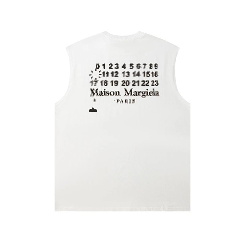 Maison Margiela Number 6 White Black Sleeveless Graphic Tank Top