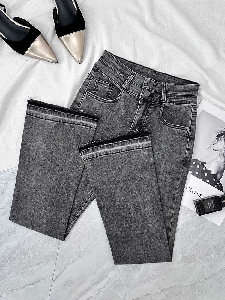High Waist Gray Flared Denim Jeans
