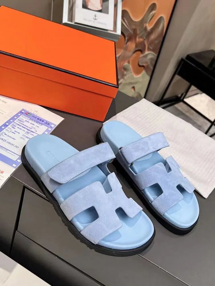 Hermès Oran Beige Suede Slide Sandals