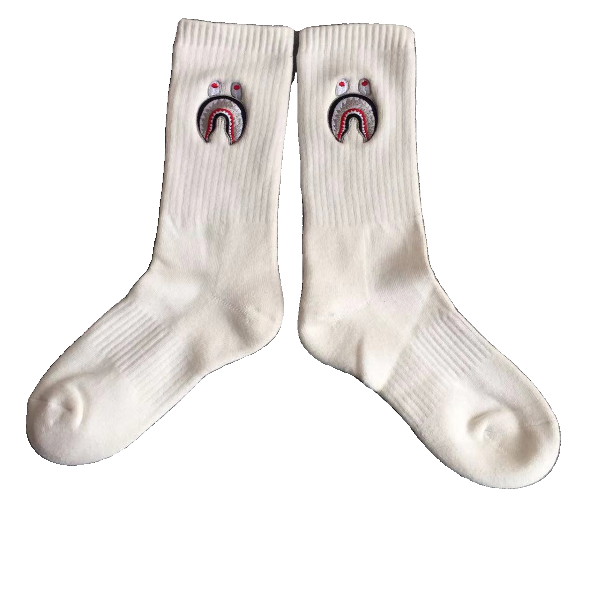 Design Embroidered Ocean Motif Crew Sock White - 6