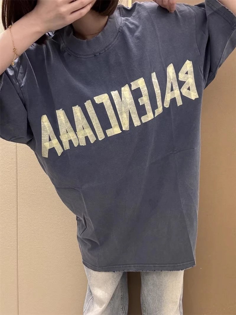 Oversized Graphic Print Grey Washed Cotton T-Shirt