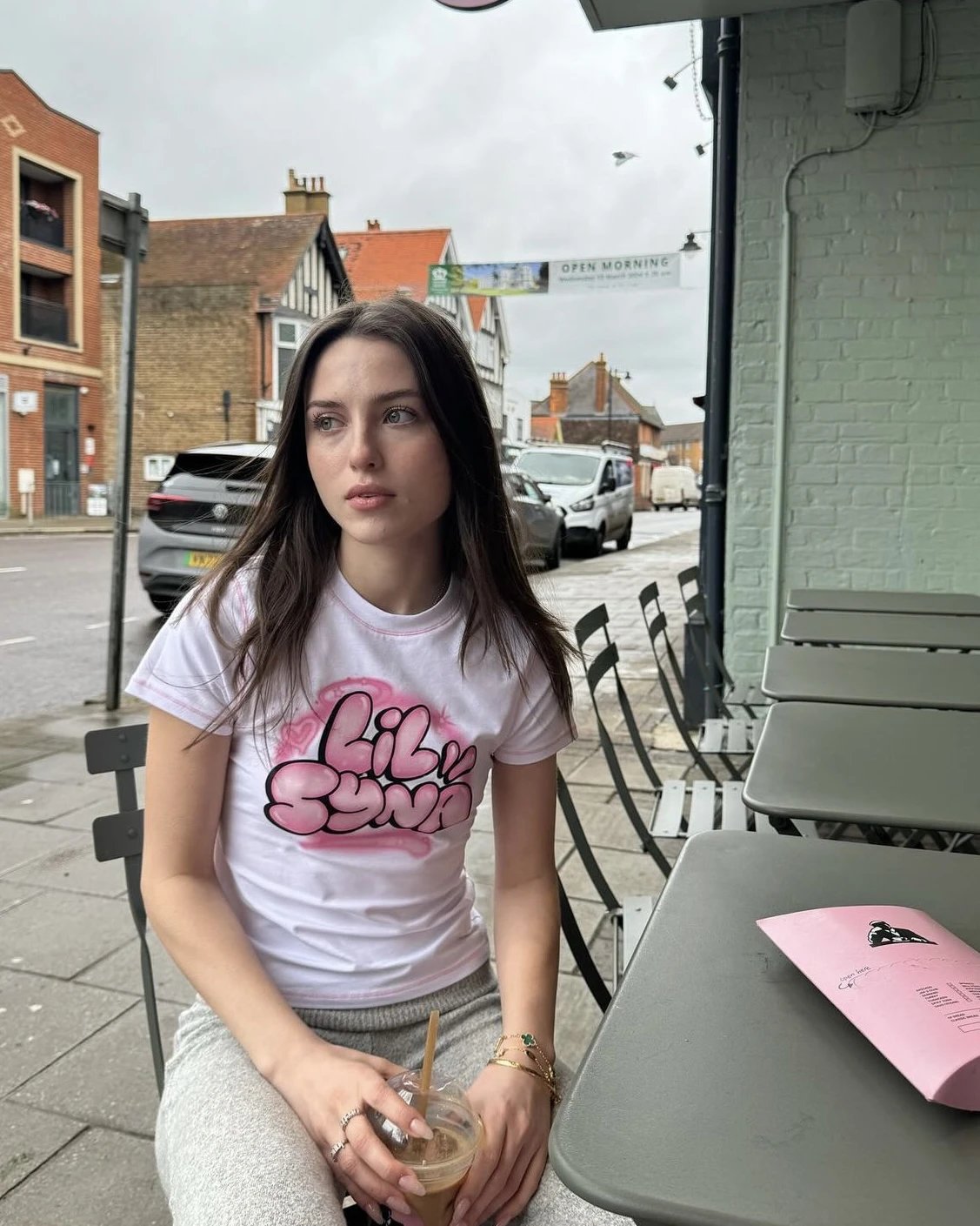 Lil Syna White Pink Graphic Crop Top
