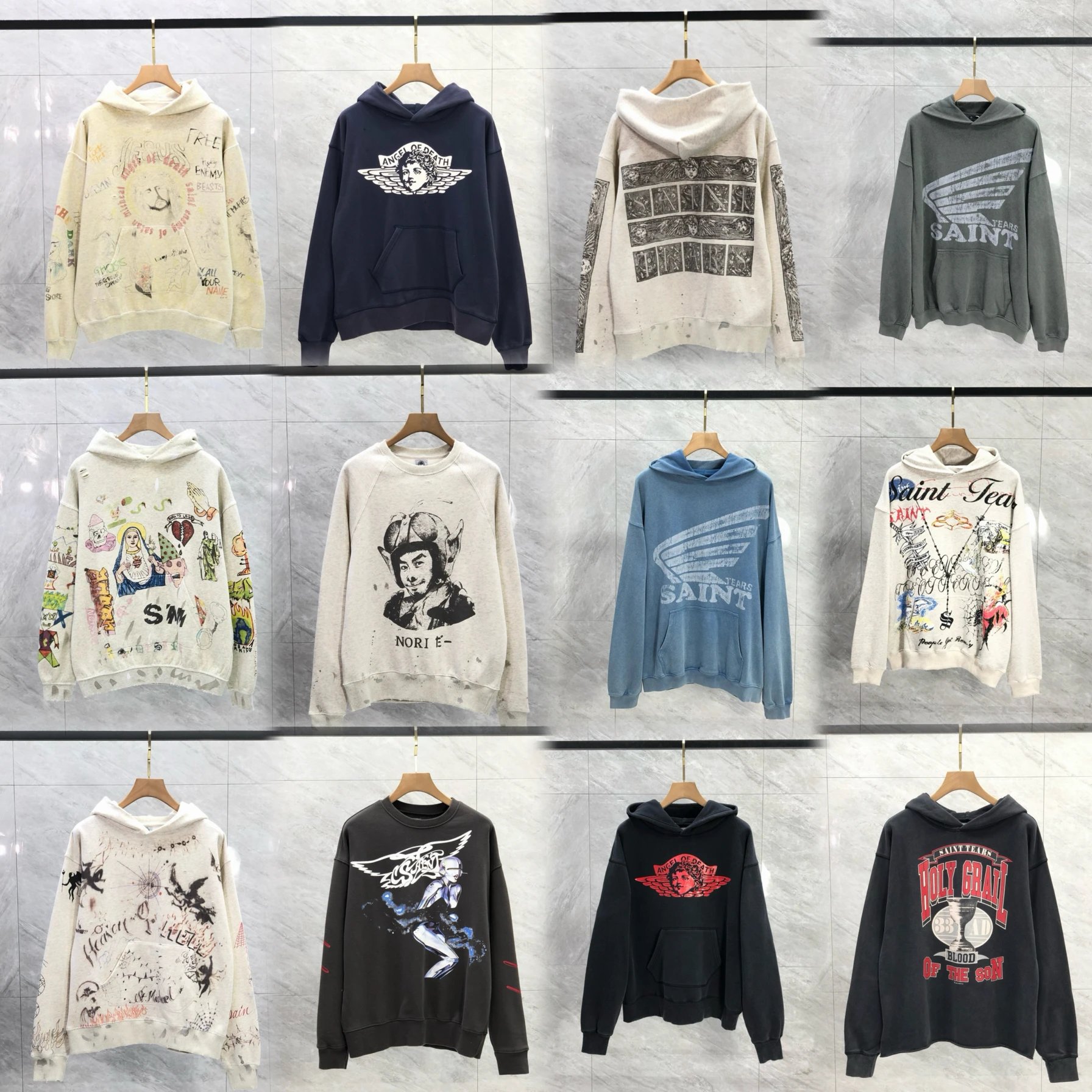 Saint Sorayama Graphic Print Distressed Hoodie