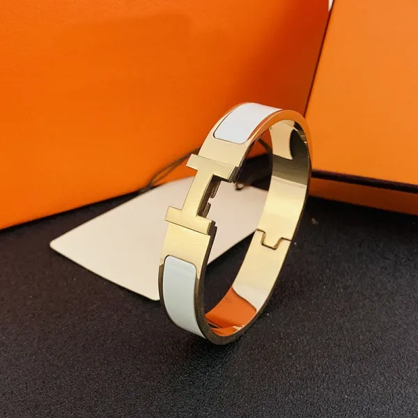 Hermès Clic H Bracelet Gold Blue Enamel Bangle Jewelry - 5