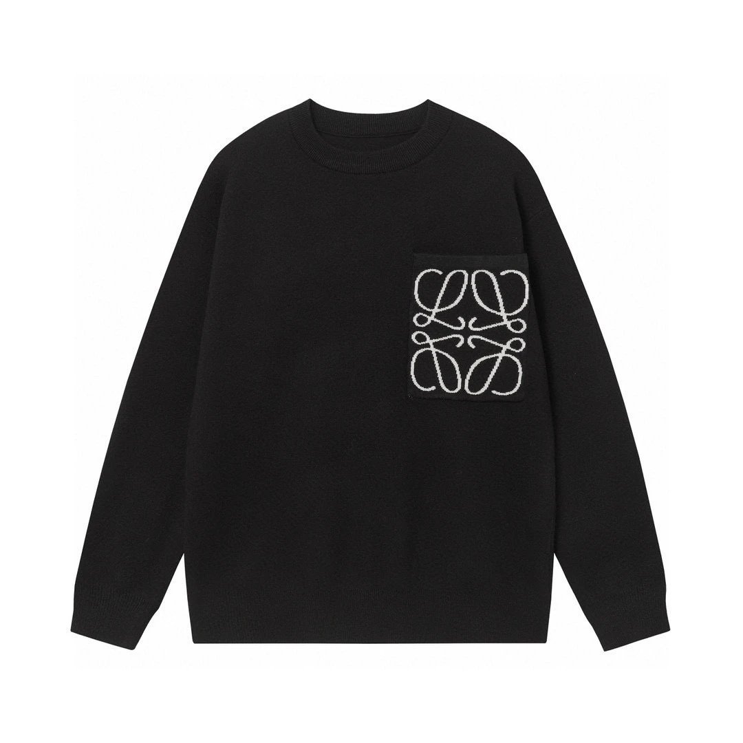 Loewe Black Knit Sweater with Embroidered Pocket