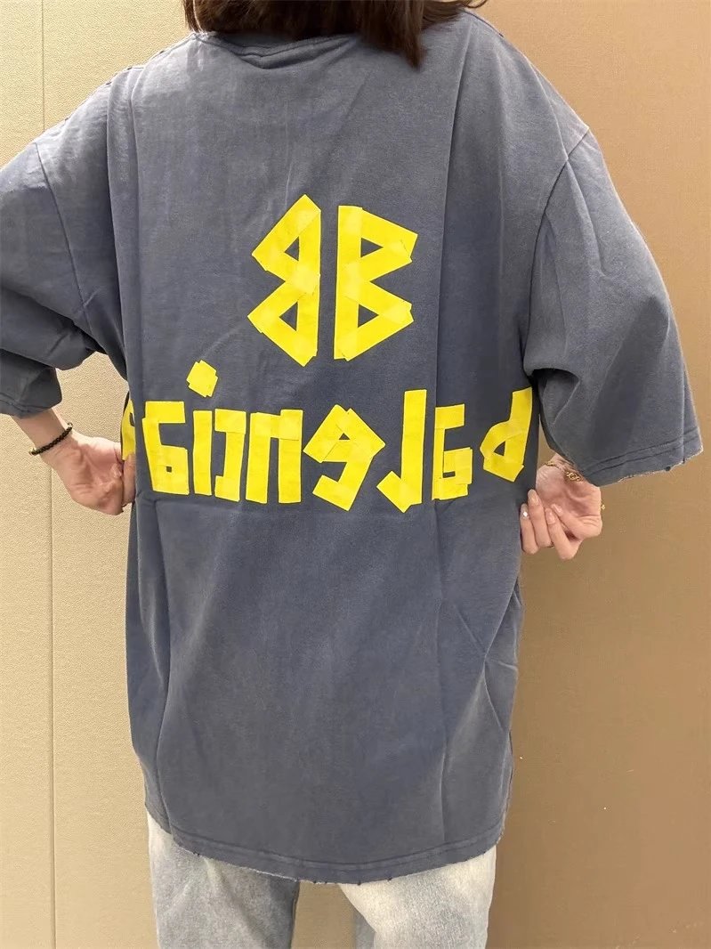 Oversized Graphic Print Grey Washed Cotton T-Shirt