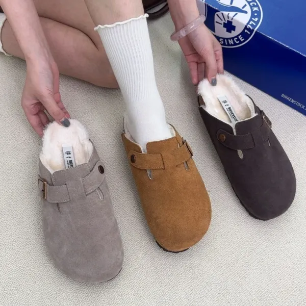 Birkenstock Boston Shearling-Lined Suede Beige Clog Slippers - 2