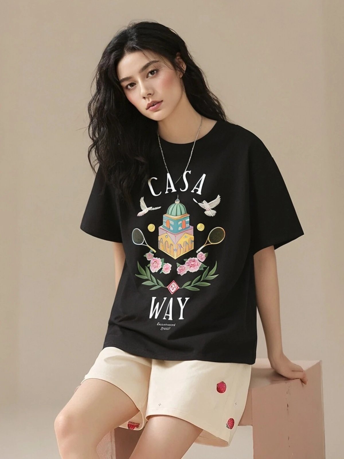 Casa Blanca White Graphic Print T-Shirt