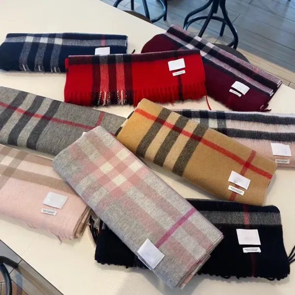Burberry Classic Check Cashmere Scarf Navy Blue Scarves - 6