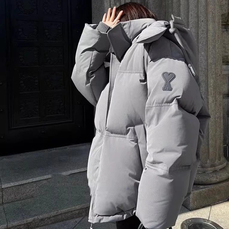Grey Puffer Jacket With Hood Grey Oversized Sweatpants Streetwear