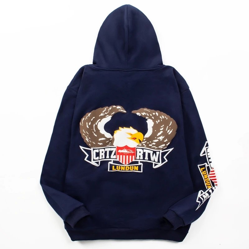 Eagle Embroidery Navy Blue Zip-Up Hoodie and Jogger Set