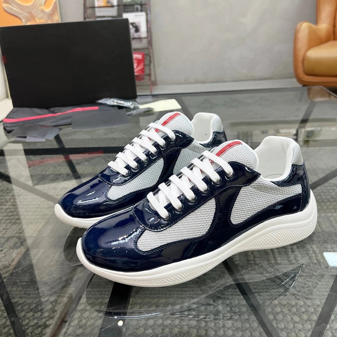 Prada Linea Rossa Black White Mesh Leather Sneakers