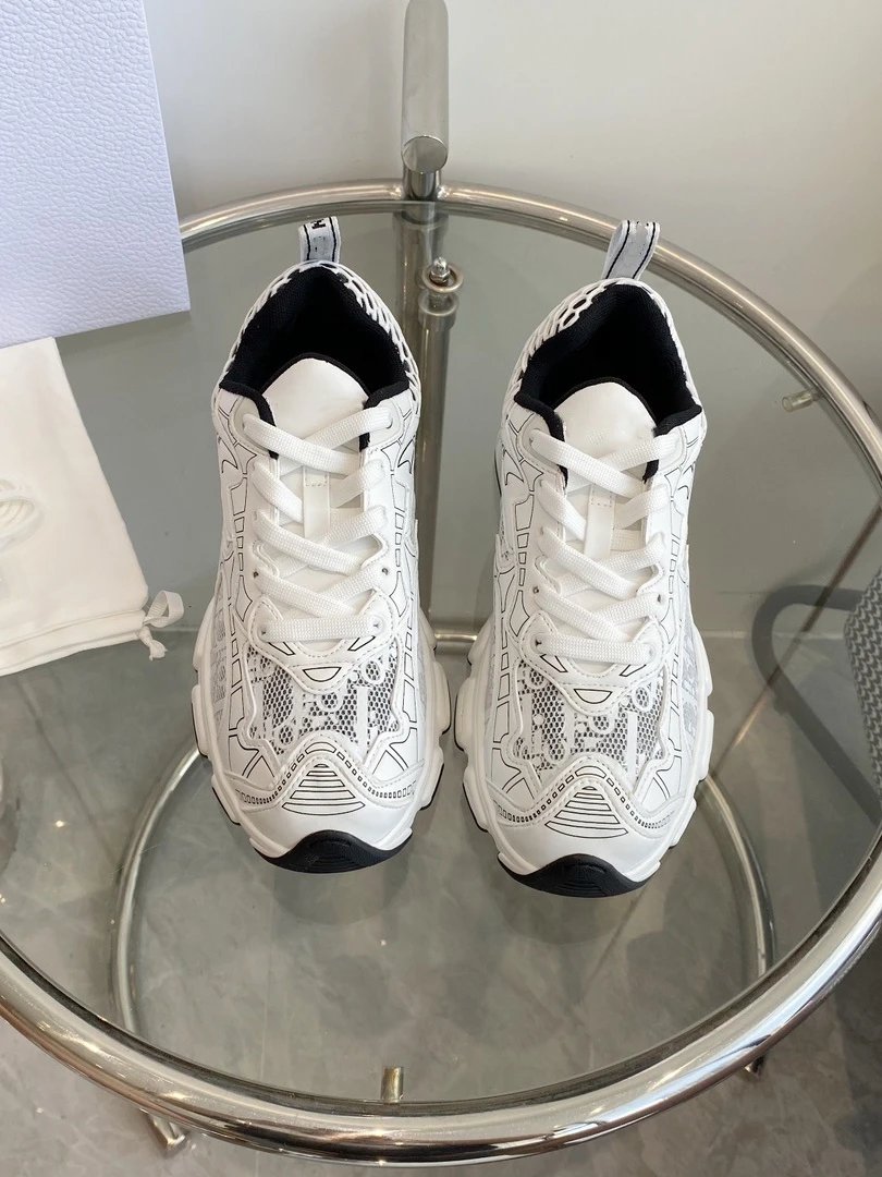 White Navy Blue Mesh Chunky Sneakers