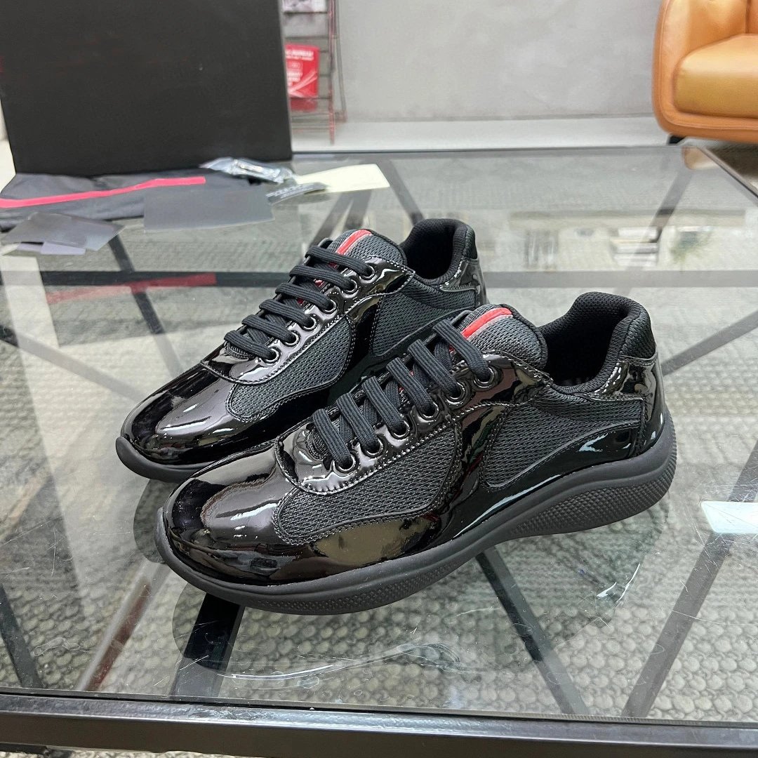 Prada Linea Rossa Black White Mesh Leather Sneakers