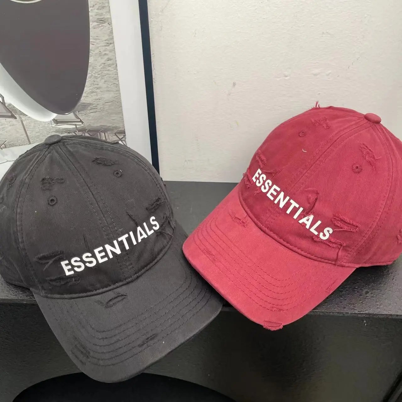 Fear of God Essentials Distressed Baseball Cap Red - 2