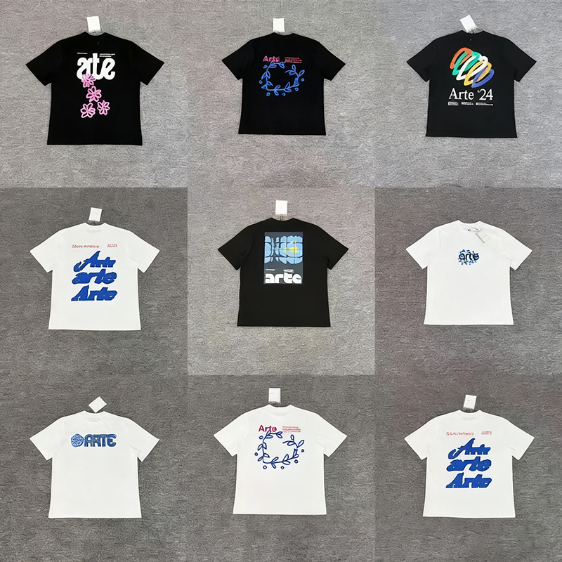Arte t-shirt floral leaves rose letter print unisex couple short-sleeved t-shirt