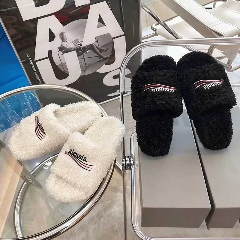 Balenciaga furry slippers
