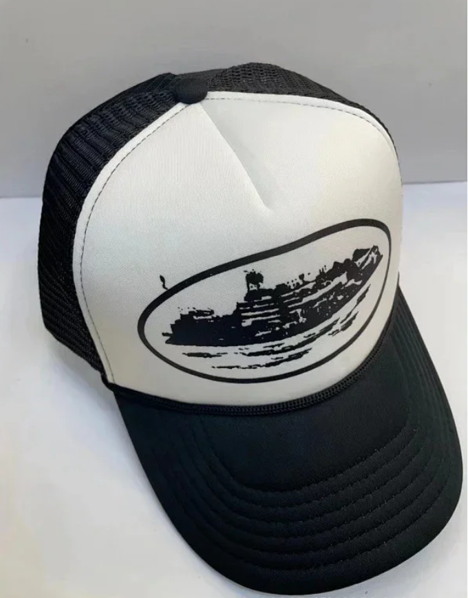 Vintage Mesh Trucker Hat Ship Print Emerald Green - Gallery Image 1 - Detailed View