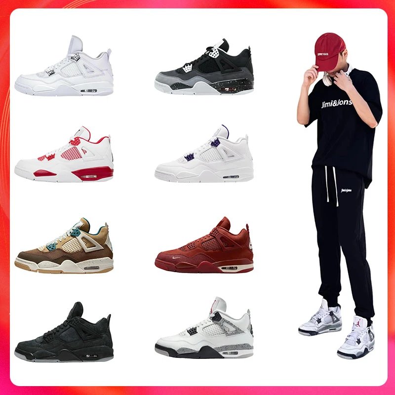 【DT版本 原标 代购优选】NK Jordan Air Jordan 4 Retro "White Cement" AJ4 乔4 时尚潮流 减震防滑耐磨 中帮 男女同款 白水泥 OG橙棕 高街ins风