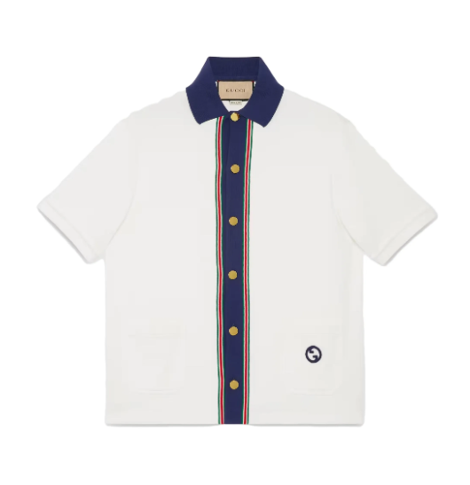 GC * striped color blocking * square neck short sleeved shirt * sunscreen shirt * white