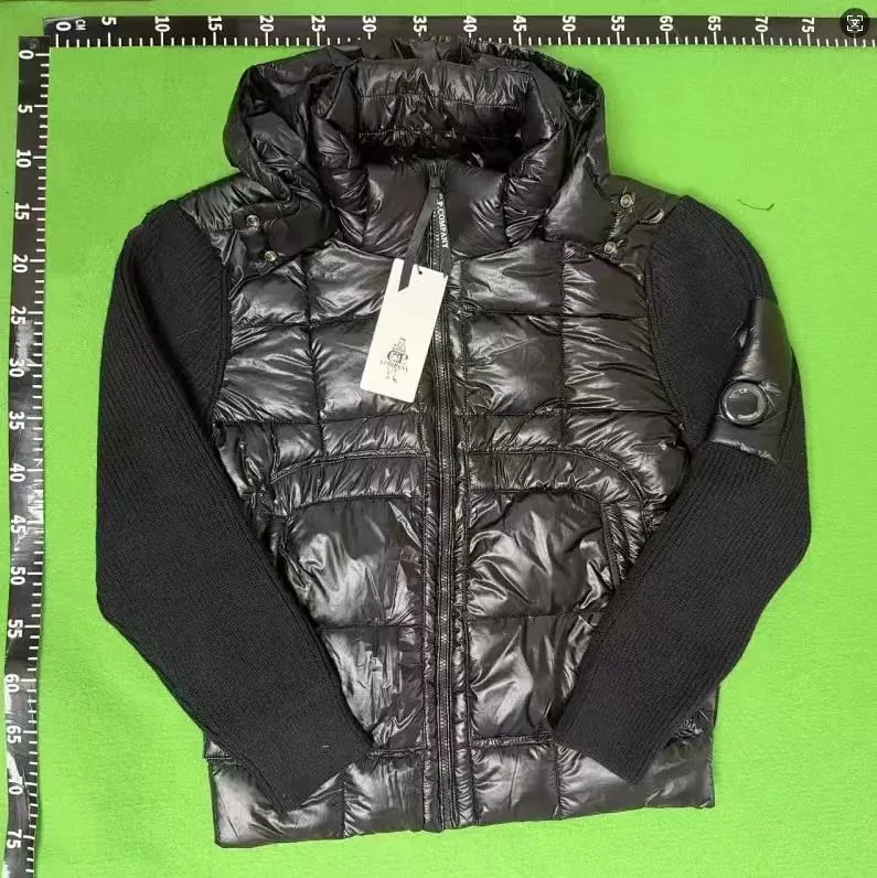 11 # Knitted Spliced Down Jacket (90% White Duck Down) - Bright Black