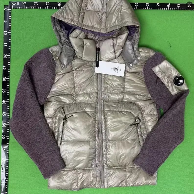 12 # Knitted Spliced Down Jacket (90% White Duck Down) - Light Green (Pre order takes about 15 days to ship)