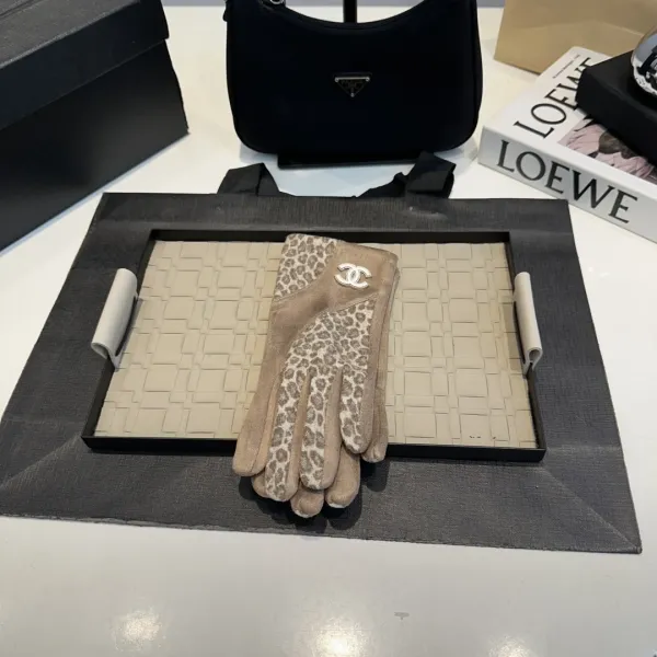 Chanel Leopard Print Suede Gloves with CC Logo Beige Gloves - 1