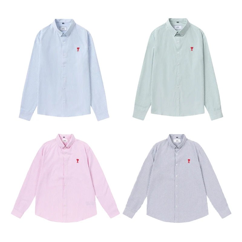 Screen Am Embroidered long-sleeved striped shirt (20 Variants) online at acbuySheets with global shipping