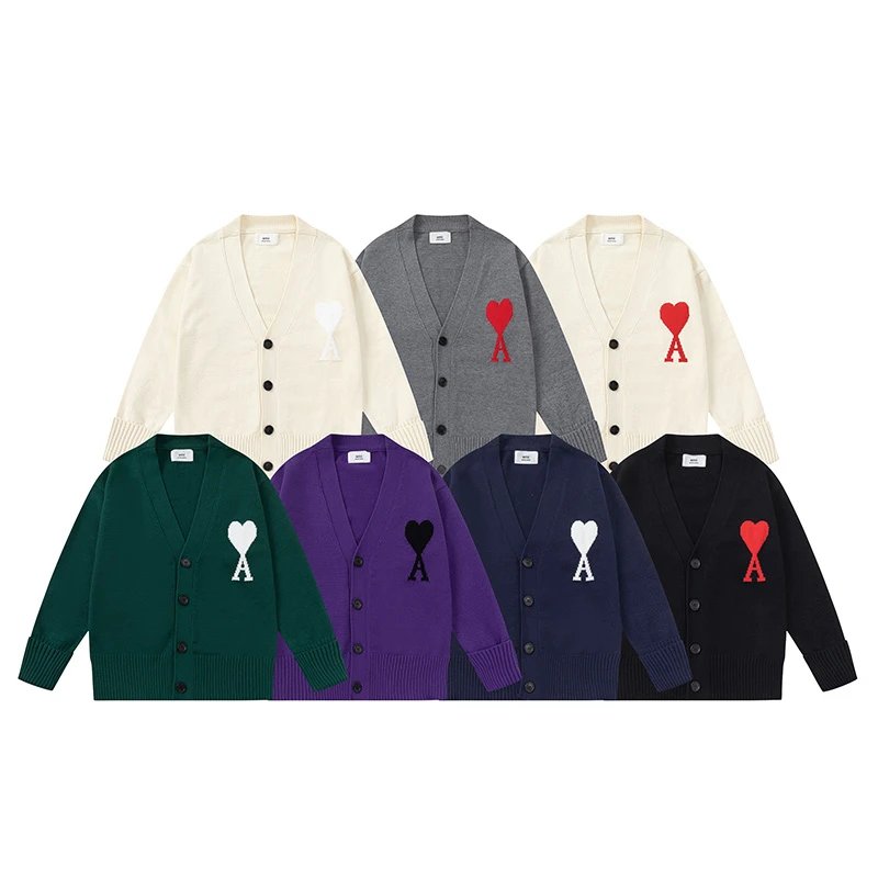 Screen Am Embroidered heart-shaped knitted cardigan sweater (28 Variants) online at acbuySheets with global shipping