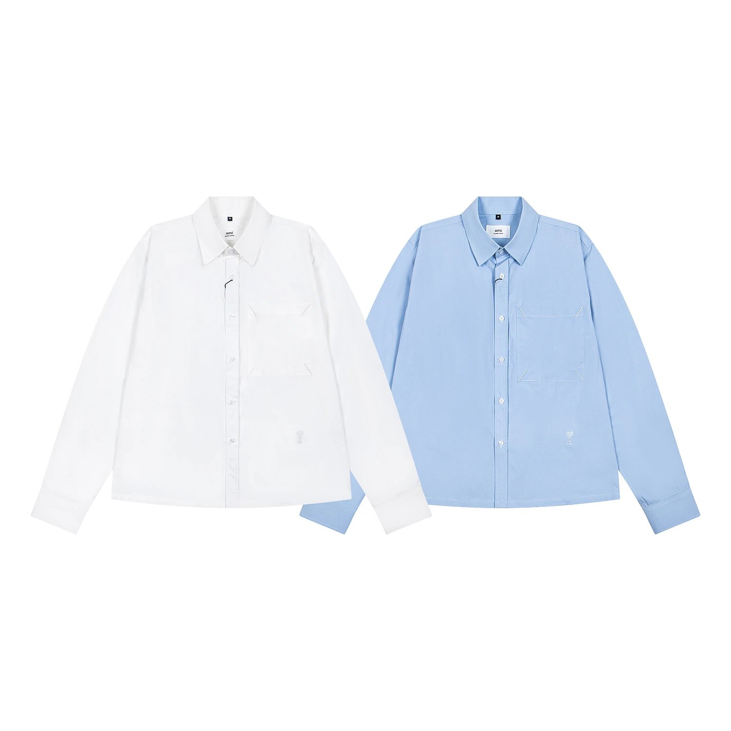 Screen Am Embroidered solid-color long-sleeved shir (8 Variants)t  online at acbuySheets with global shipping