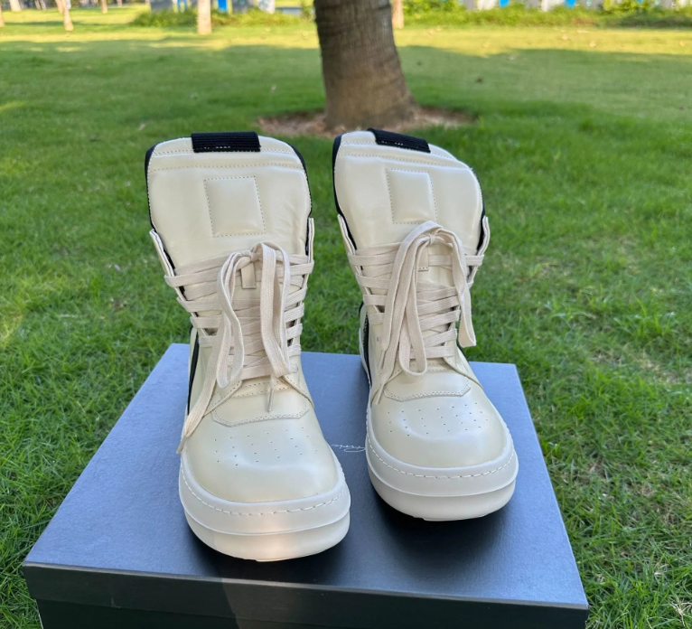 Rick Owens DRKSHDW Ramones High-Top Black Leather Sneakers - 14