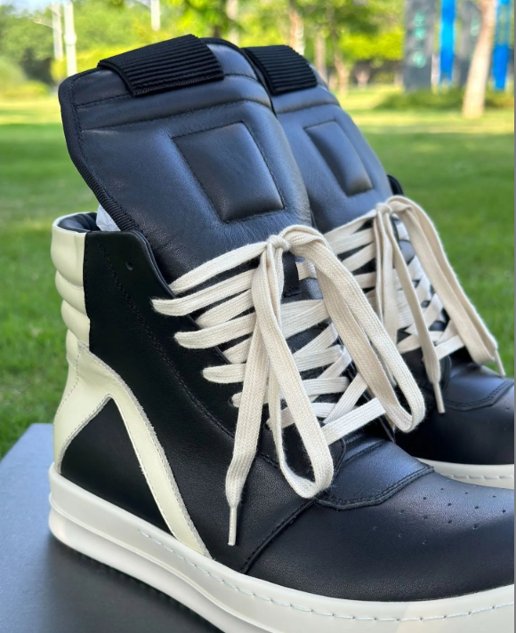 Rick Owens DRKSHDW Ramones High-Top Black Leather Sneakers - 6