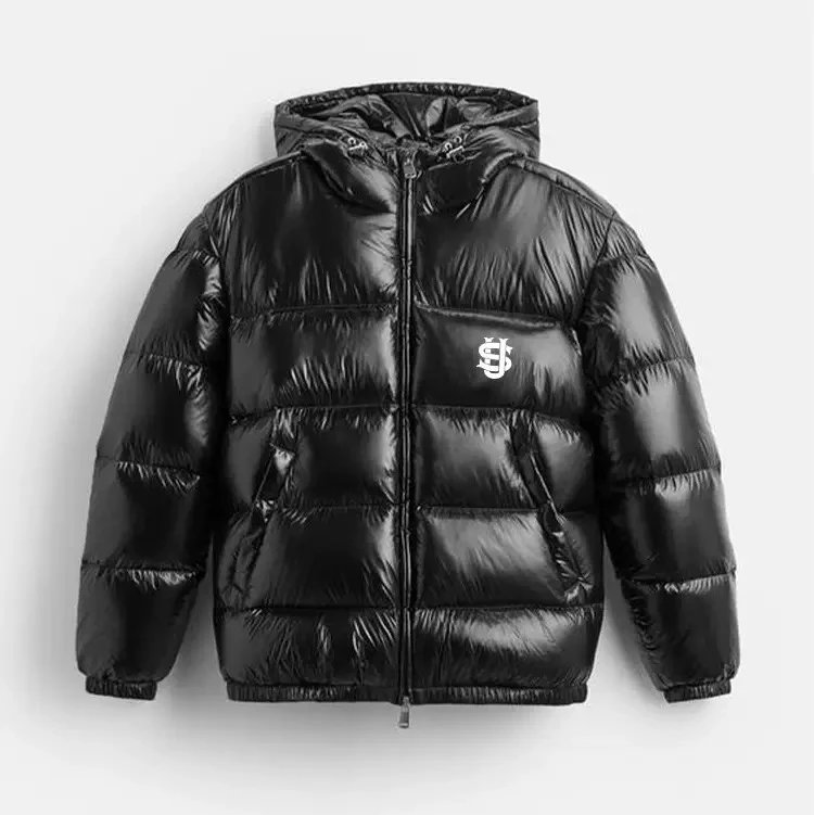 Corteiz Mixed hooded puffer jackets, zip hoodies, and tracksuits — Suvene black cotton-padded jacket white logo
