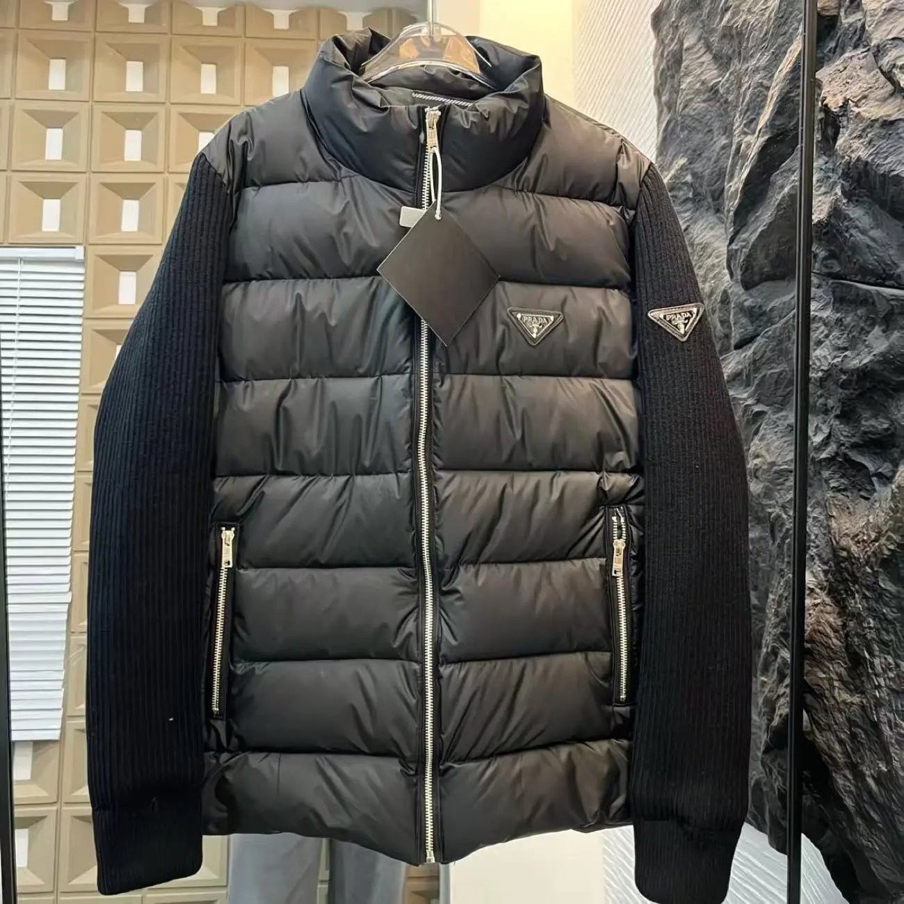 Down Jacket with Knitted Cuffs