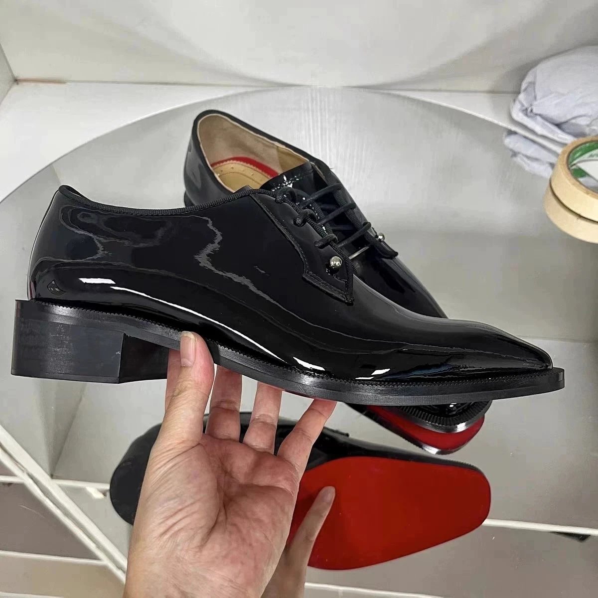 Design Cap-Toe Oxford Black Leather Shoes - 21