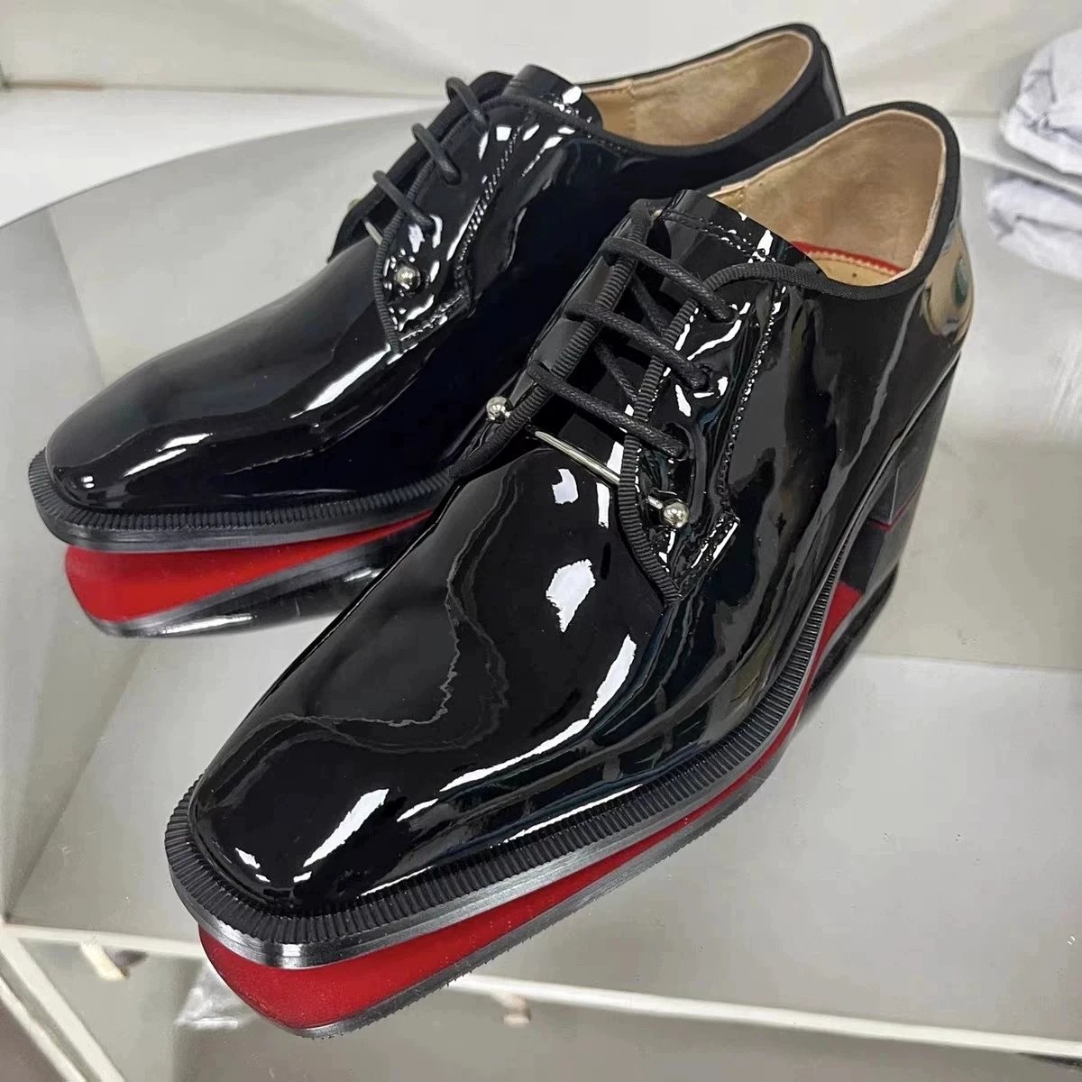 Design Cap-Toe Oxford Black Leather Shoes - 19