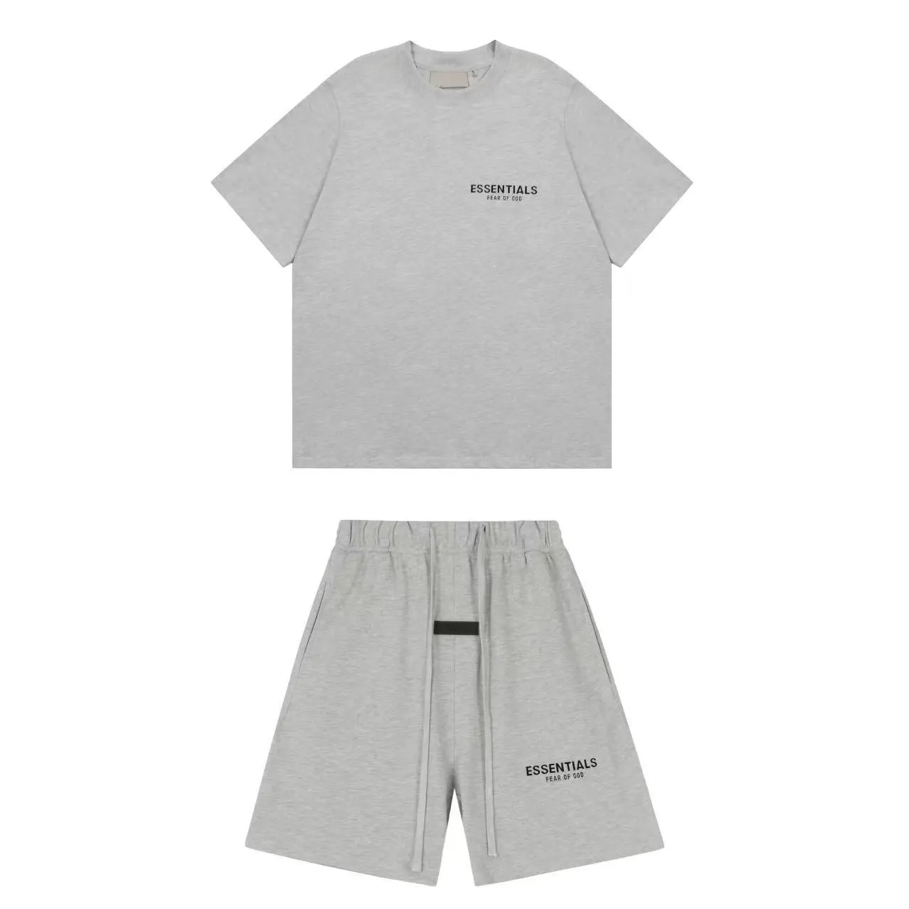 Essentials (Fear of God) — Heather Grey Short-Sleeve Shirt & Shorts Set with Small Chest Logo