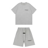 Essentials (Fear of God) — Heather Grey Short-Sleeve Shirt & Shorts Set with Small Chest Logo