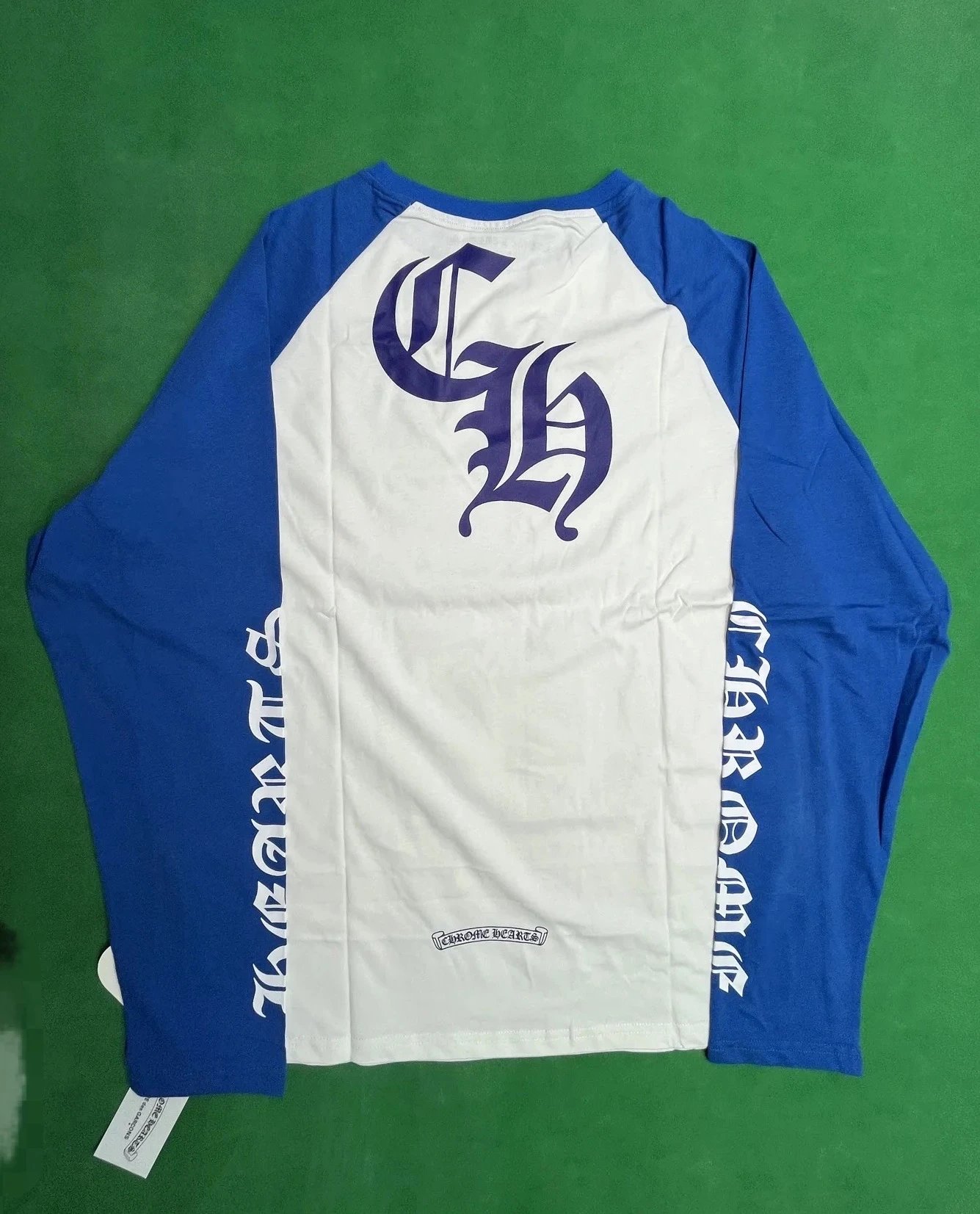 Chrome Hearts Logo White Blue Raglan Long Sleeve T-Shirt