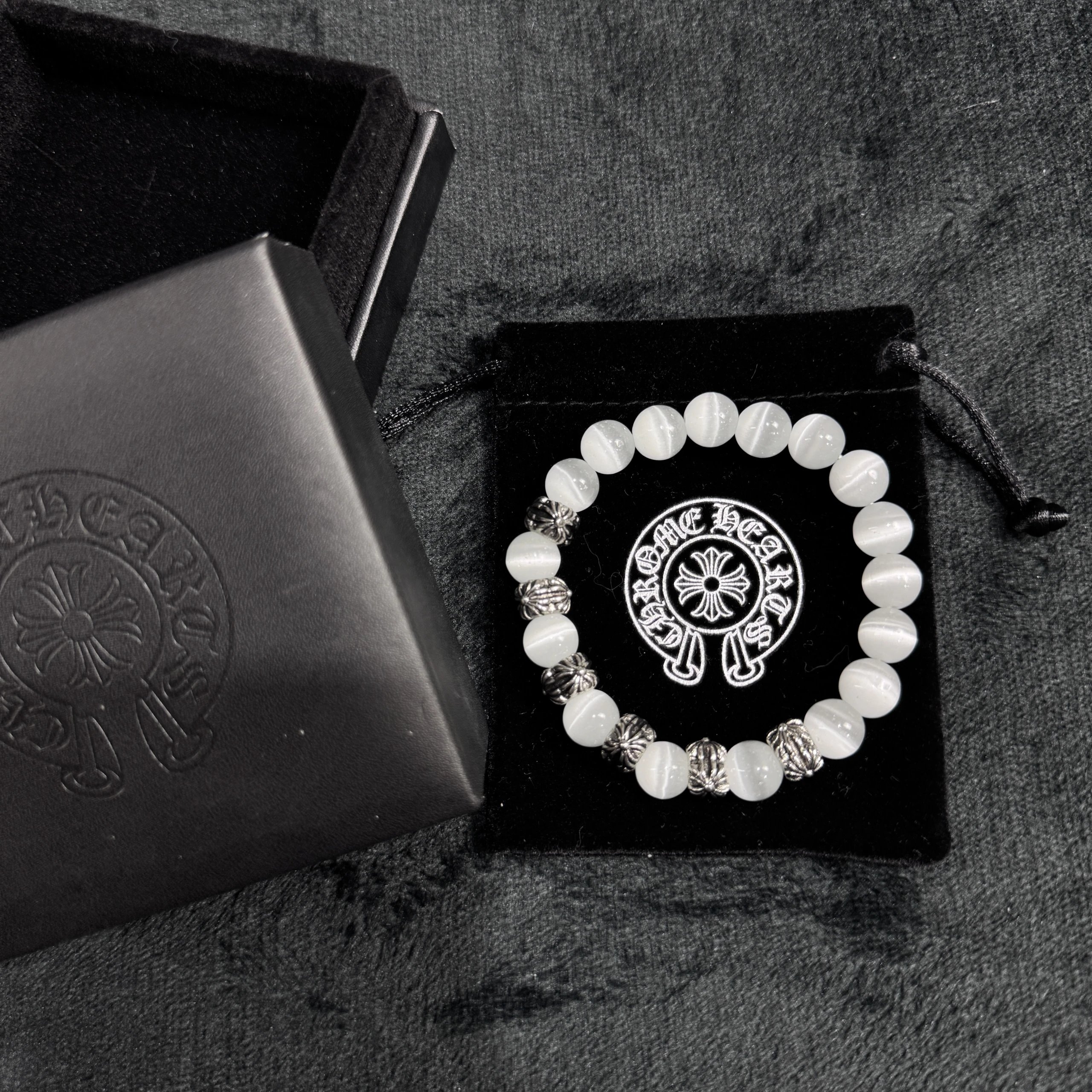 Chrome Hearts White Cat's Eye Beaded Bracelet