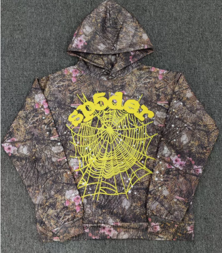 Sp5der Hoodie Yellow Web Cherry Blossom Real Tree Camo