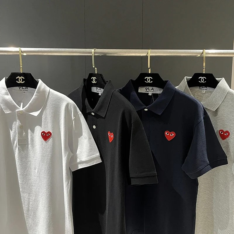 Comme des Garçons Play Red Heart Gray Polo - 9