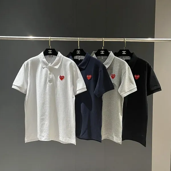Comme des Garçons Play Red Heart Gray Polo - 8