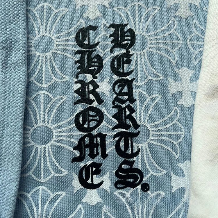 Chrome Hearts Floral Print Zip-Up Hoodie in Black, Light Blue, and Off-White - 6